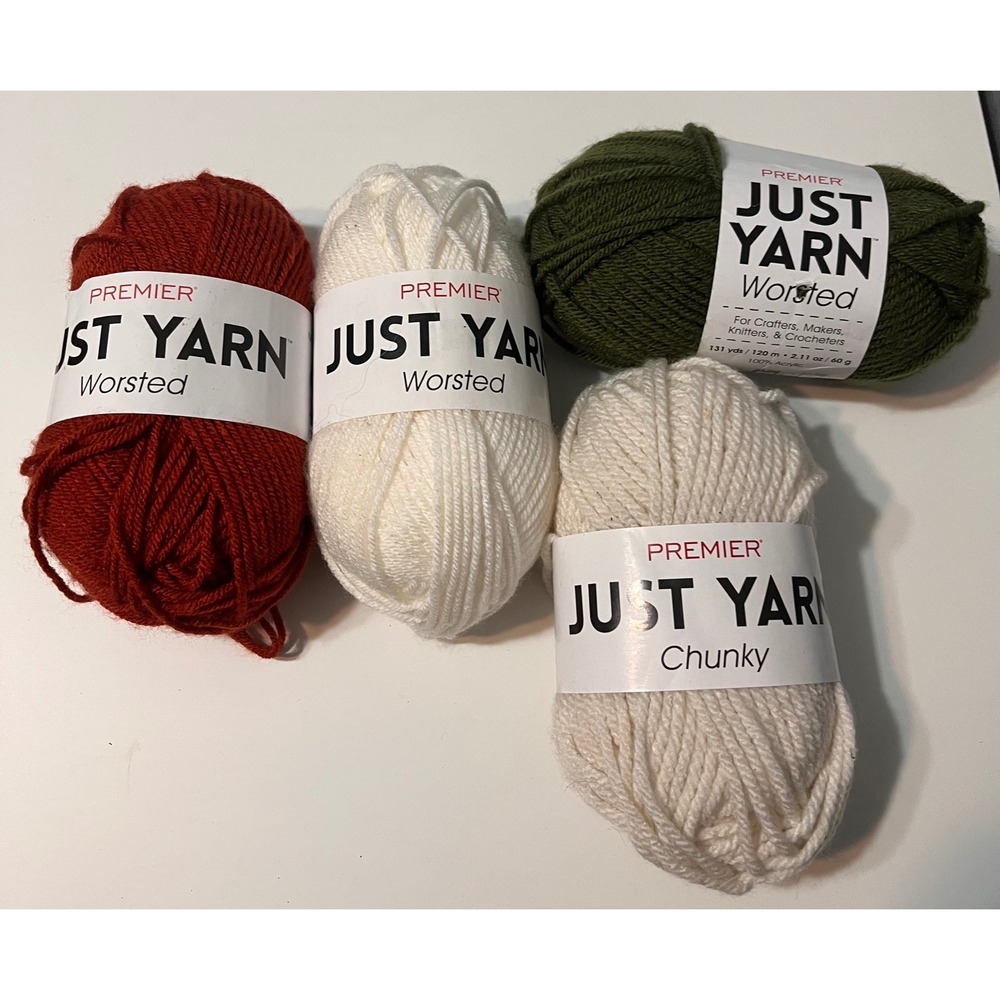 Premier Just Yarn Lot 4 Skeins Worsted‎ Acrylic Ember Green Off White Cream